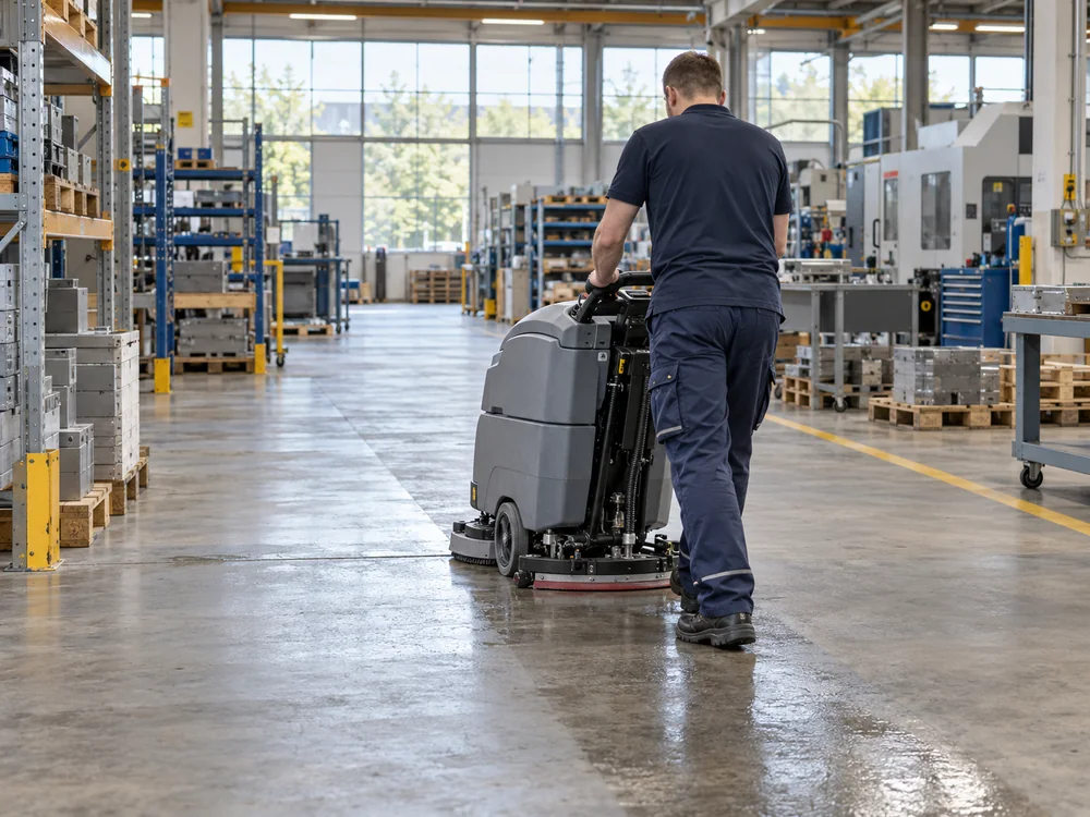 Reinigung einer freigegebenen Bodenfläche in einer Industriehalle
