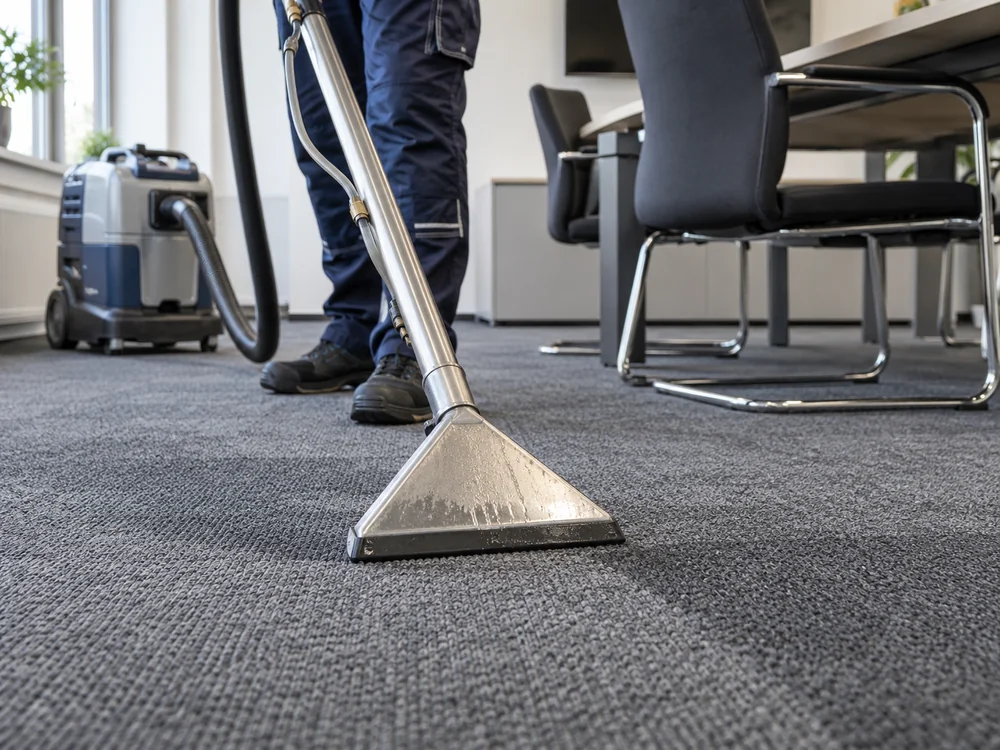 Intensivreinigung eines textilen Bodenbelags in einem Gewerberaum